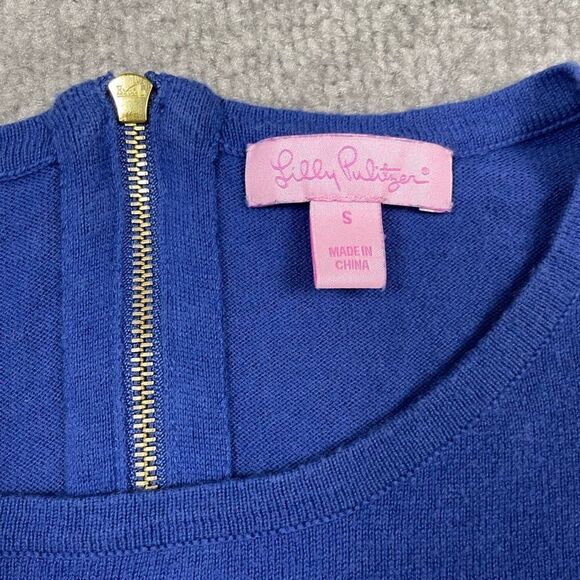 Lilly Pulitzer Size Small Stripe Sweater Lightweight Back Zip 3/4 Sleeves Blue - Picture 5 of 6